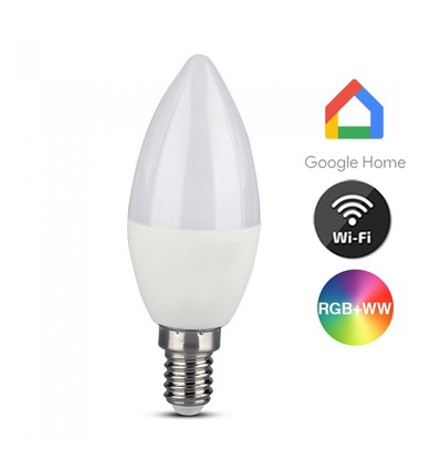 V-Tac 5W Smart Home LED lampa - Tuya/Smart Life, fungerar med Google Home, Alexa och smartphones, E14