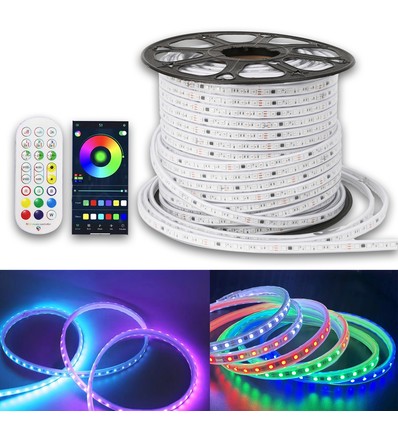 14W/m RGBIC LED strip set - 10m, IP67, 60 LED pr. meter, 24V, inkl. kontroller och strömförsörjning