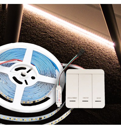 V-Tac 10W/m LED strip IC vandrande ljus - 10m, vandrande ljus, inkl kontroller, 120 LED per meter, 24V