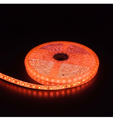 Orange 10W/m LED-strip - 5m, 120 LED pr. meter, 24V, IP65