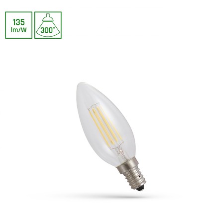 C35 LED Ljuslåga 5,5W E14 - 230V, Koltråd, Neutralvit, Klar, Spectrum