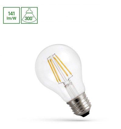 LED A60 E27 8,5W - 230V, Koltråd, Neutral Vit, Klar, Spectrum