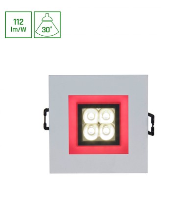 FIALE 4LED 4x1W 30° 230V Fyrkantig, Kall vit, LED, Spot, Röd ram