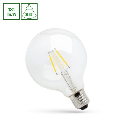 G125 LED 8W E27 - Koltråd, Varm Vit, Klar, 230V, Spectrum