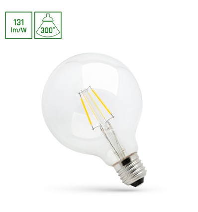 G125 LED 8W E27 - Koltråd, Varm Vit, Klar, 230V, Spectrum