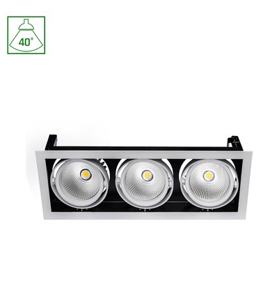 Modern-Dag inbyggnadsspot 3x1LED COB Citizen 40° 230V 3x27W IP20 varm vit