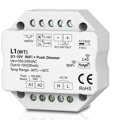 LEDlife rWave 1-10V Wifi inbyggningsdimmer - Tuya/Smart Life, RF, push-dim, LED dimmer, till inbyggning