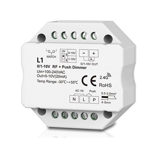 LEDlife rWave 1-10V inbyggningsdimmer - RF, push-dim, LED dimmer, till inbyggning