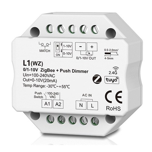 LEDlife rWave 1-10V Zigbee inbyggd dimmer - Hue kompatibel, RF, push-dim, LED dimmer, till inbyggning