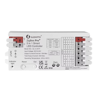 Gledopto Pro 5in1 Zigbee strip controller - Hue-kompatibel, 12V/24V, RGB+CCT