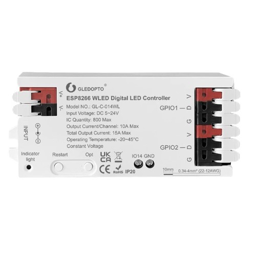 Gledopto RGBIC Wifi-kontroller - 12V/24V, 12V (180W) 24V (360W)