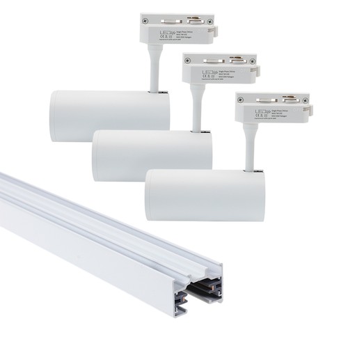 LEDlife SLIM 1,5 meter skena för skenaspotlights - Vit, inklusive 3 st. vita SLIM skenspotlights, komplett set