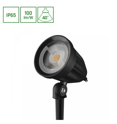 FLORI Ligero Trädgårdslampa 6W - Kall Vit, 230V, 40°, IP65, 53x77mm + 145mm Spik, Svart