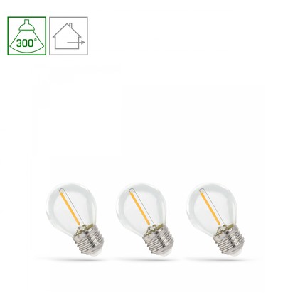 LED Glödlampa E27 1W - 230V, Koltråd, Varmvit, Klar, Spectrum, 3-pack