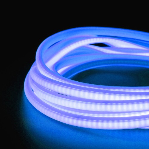 5 m. vattentät Ljusblå Neon COB LED strip - 230V, IP67, 288 LED, 11,5W/m, kan klippas var 10cm