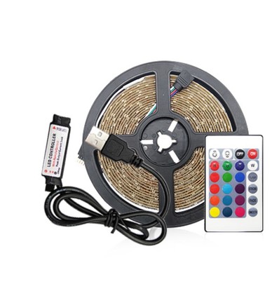 Outlet: 3 m. USB RGB LED strip för TV och PC - 60 LED per meter