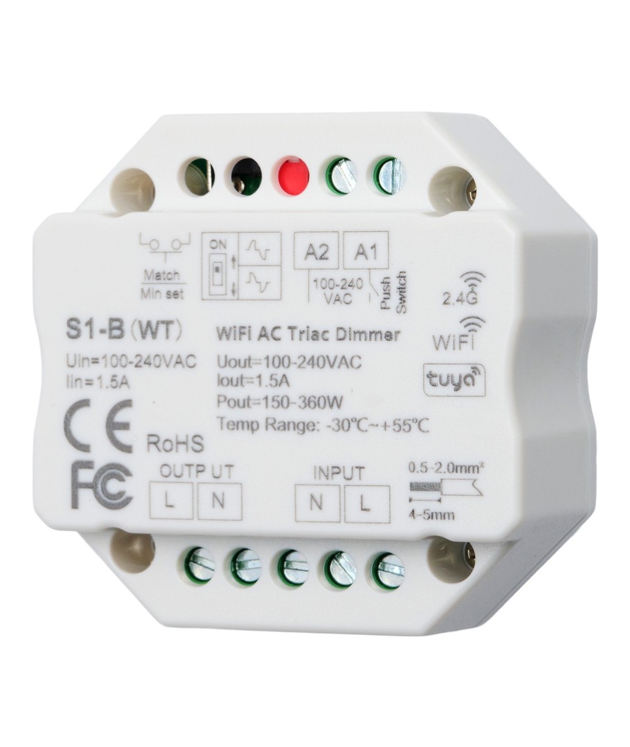 WiFi Tuya App & RF Push AC Triac Dimmer Set S1-B(WT)+R11 [S1-B(WT)+R11]