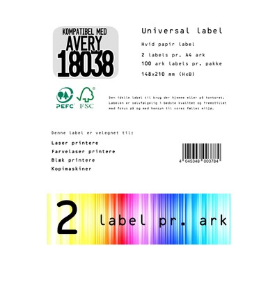 Lagertömning: Universal label A4 210 x148 2*etiket - kompatibel med avery 18038