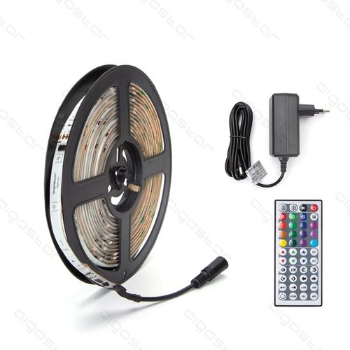 Outlet: 12V Digital RGB sæt: 5m, 24w, med fjärrkontroll och kontroller