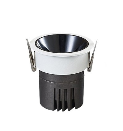 11W downlight - RA92, Hål: Ø7,5 cm, Mål: Ø8,4 cm, svart reflex, vit kant, dimbar, 230V