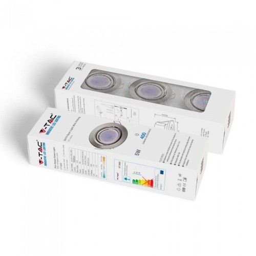 V-Tac 3-pak downlight med 5W ljuskälla - Stål front, komplettt med GU10 håller och LED spotter